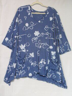 Chalet Et Ceci Blue Size 2X Tunic Lightweight Bamboo Lagenlook Modal USA